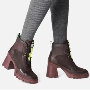 SOREL WOMEN'S BREX HEEL LACE BOOTIE New Cinder, Sea Sprite Size 8.5